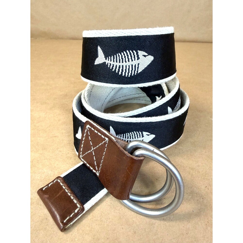 Daniel Cremieux Men's Nautical Canvas D-Ring Belt – Fish Skeleton Embroidery S38